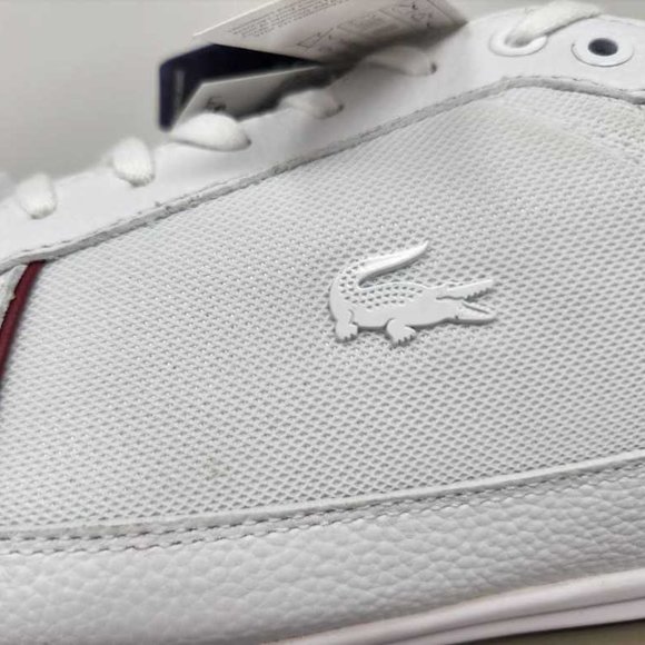 New men\'s 13 Lacoste Evara Sport sneaker shoes in white / red main image 12